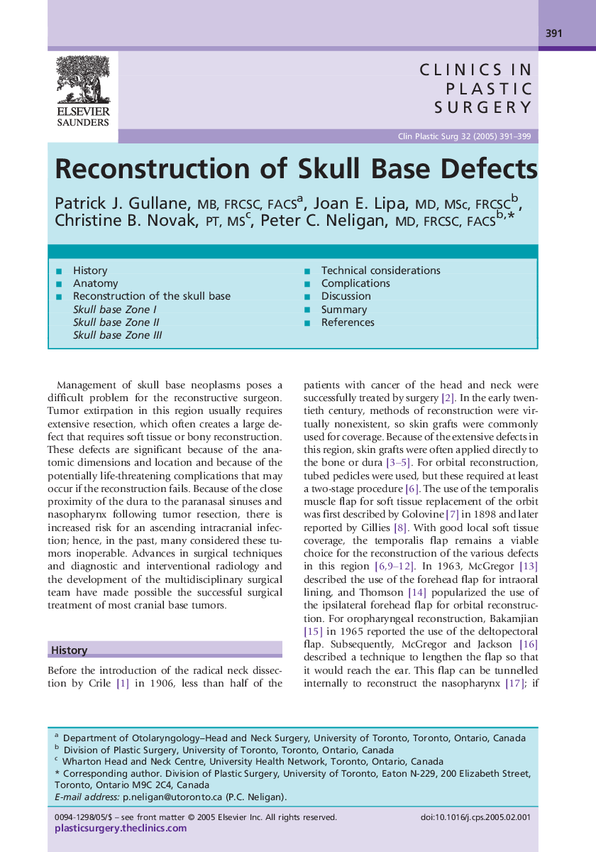 Reconstruction of Skull Base Defects