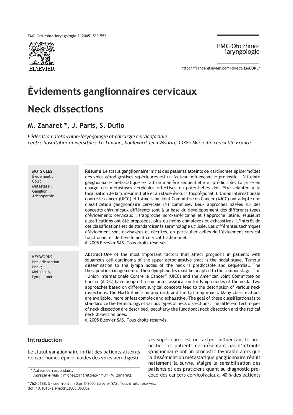 Ãvidements ganglionnaires cervicaux