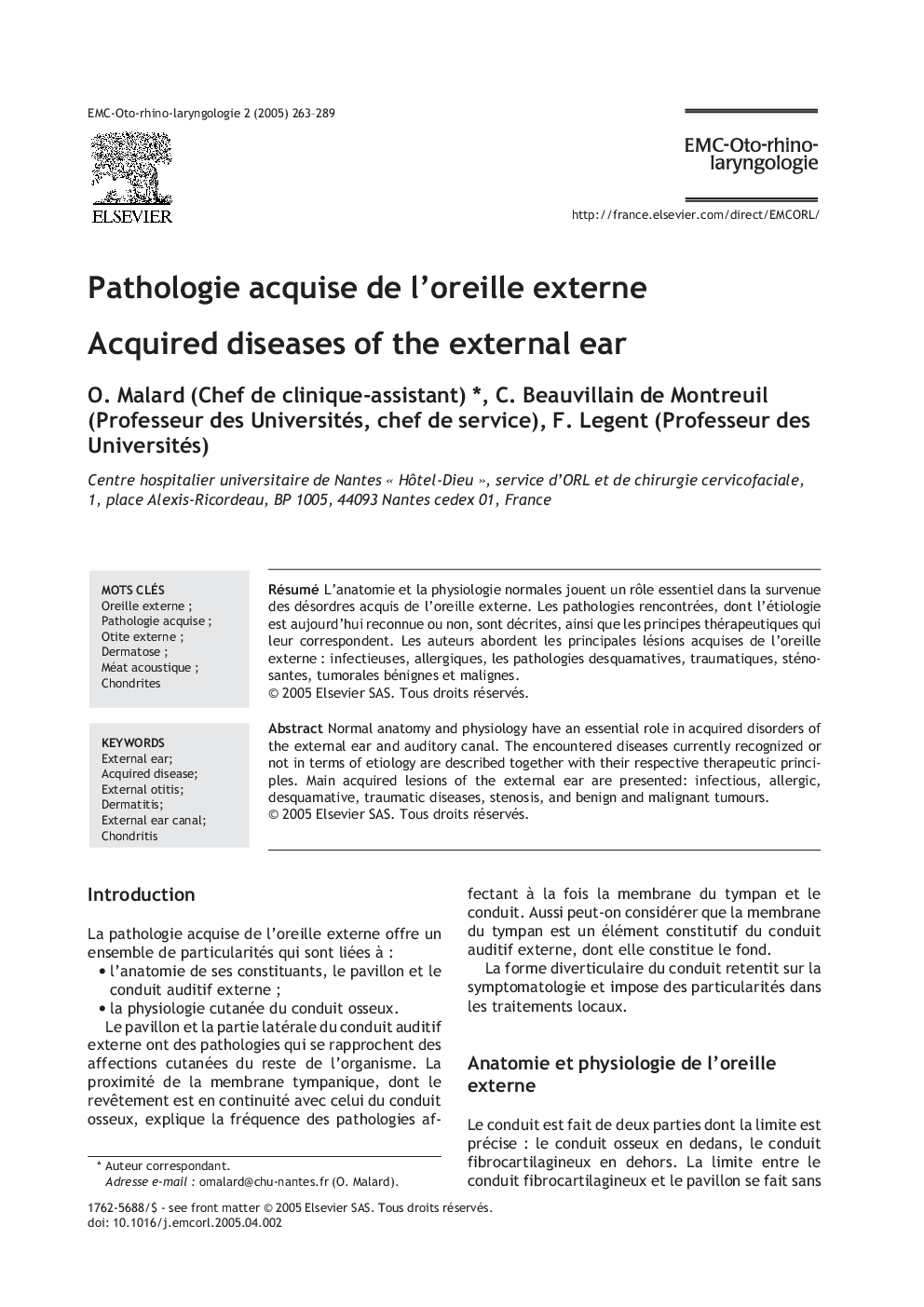 Pathologie acquise de l'oreille externe