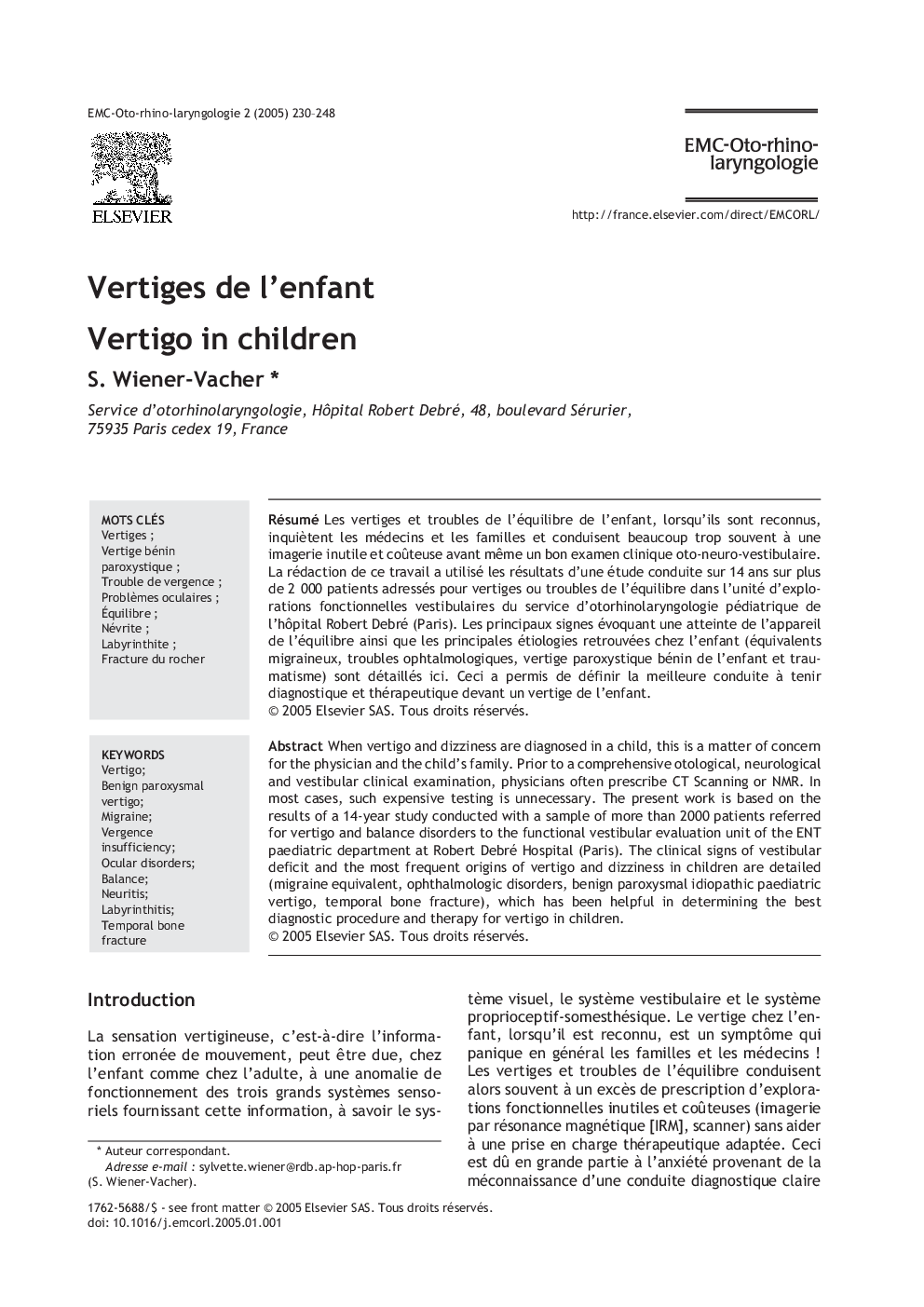 Vertiges de l'enfant