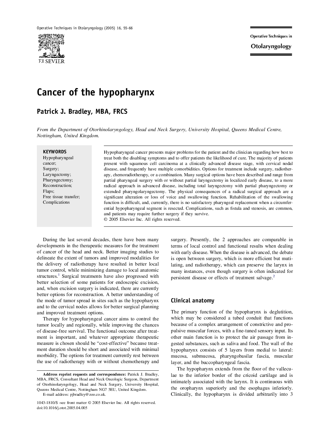 Cancer of the hypopharynx