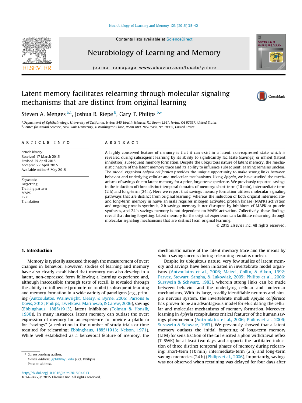 Latent memory facilitates relearning through molecular signaling mechanisms that are distinct from original learning