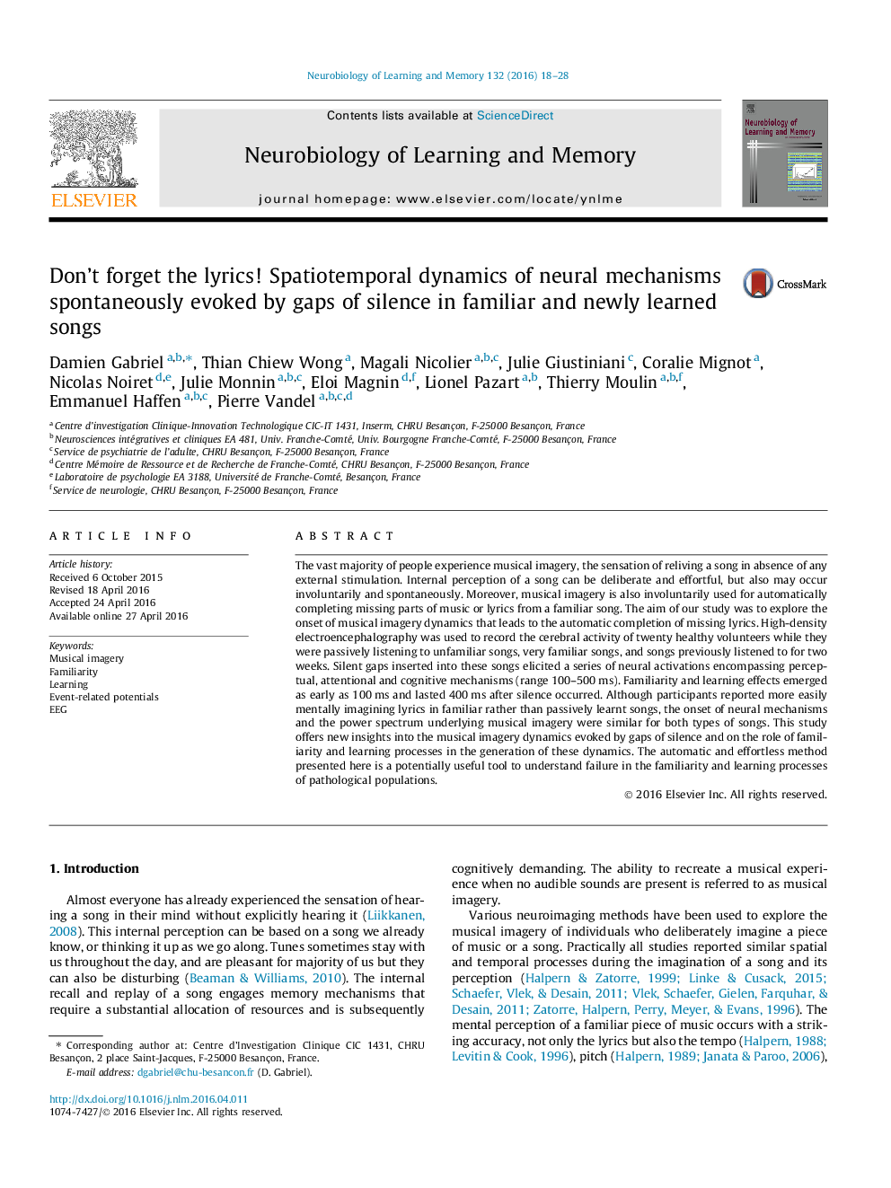 Don’t forget the lyrics! Spatiotemporal dynamics of neural mechanisms spontaneously evoked by gaps of silence in familiar and newly learned songs