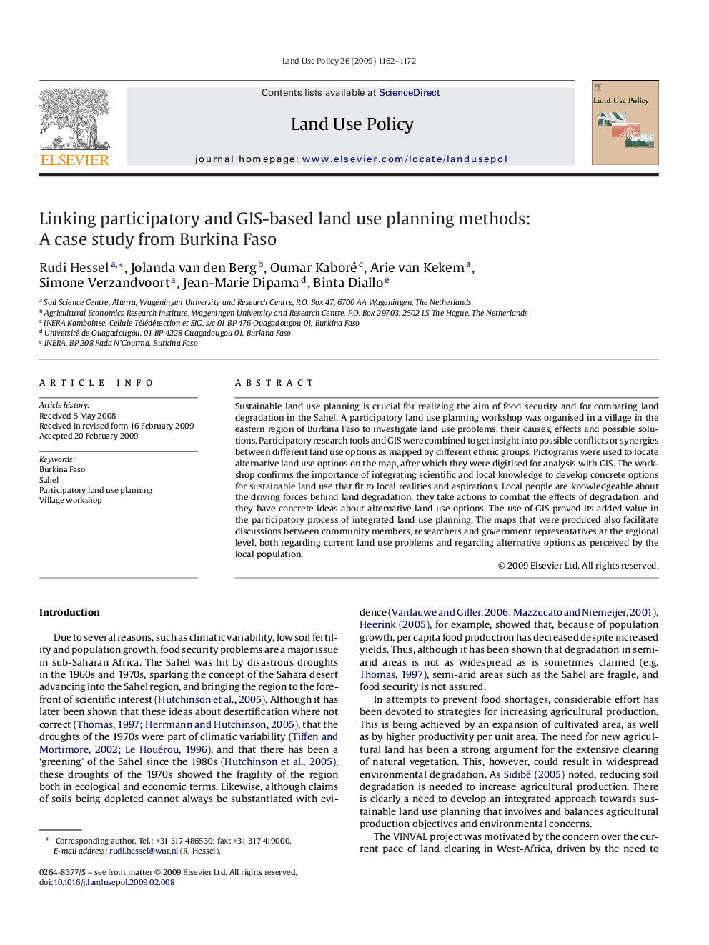 Linking participatory and GIS-based land use planning methods: A case study from Burkina Faso