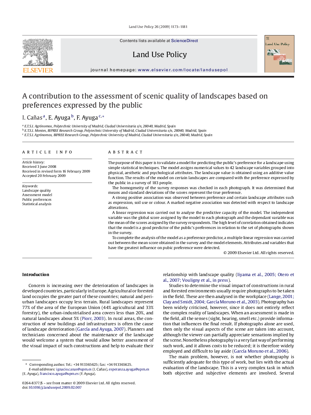 A contribution to the assessment of scenic quality of landscapes based on preferences expressed by the public