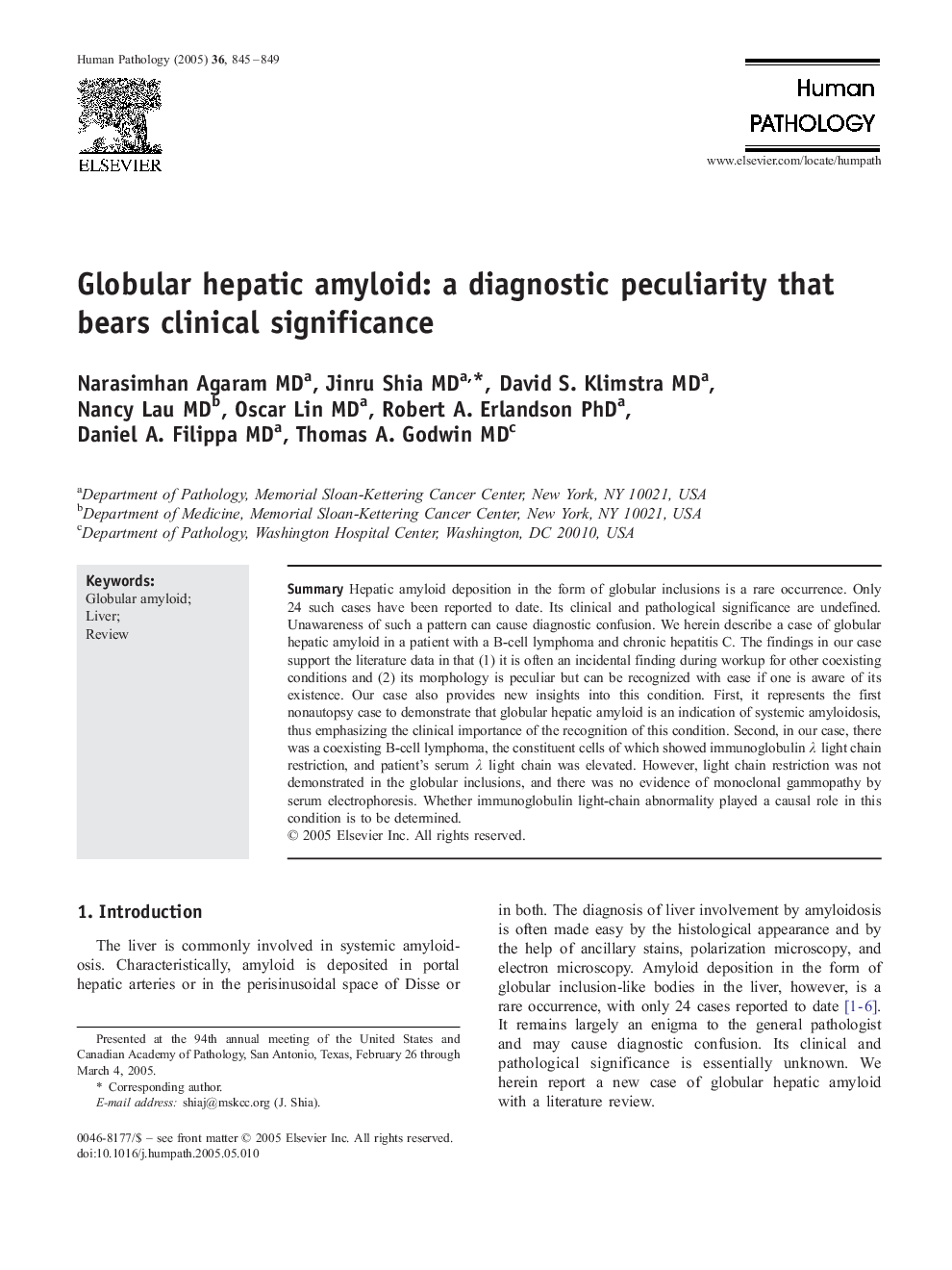 Globular hepatic amyloid: a diagnostic peculiarity that bears clinical significance