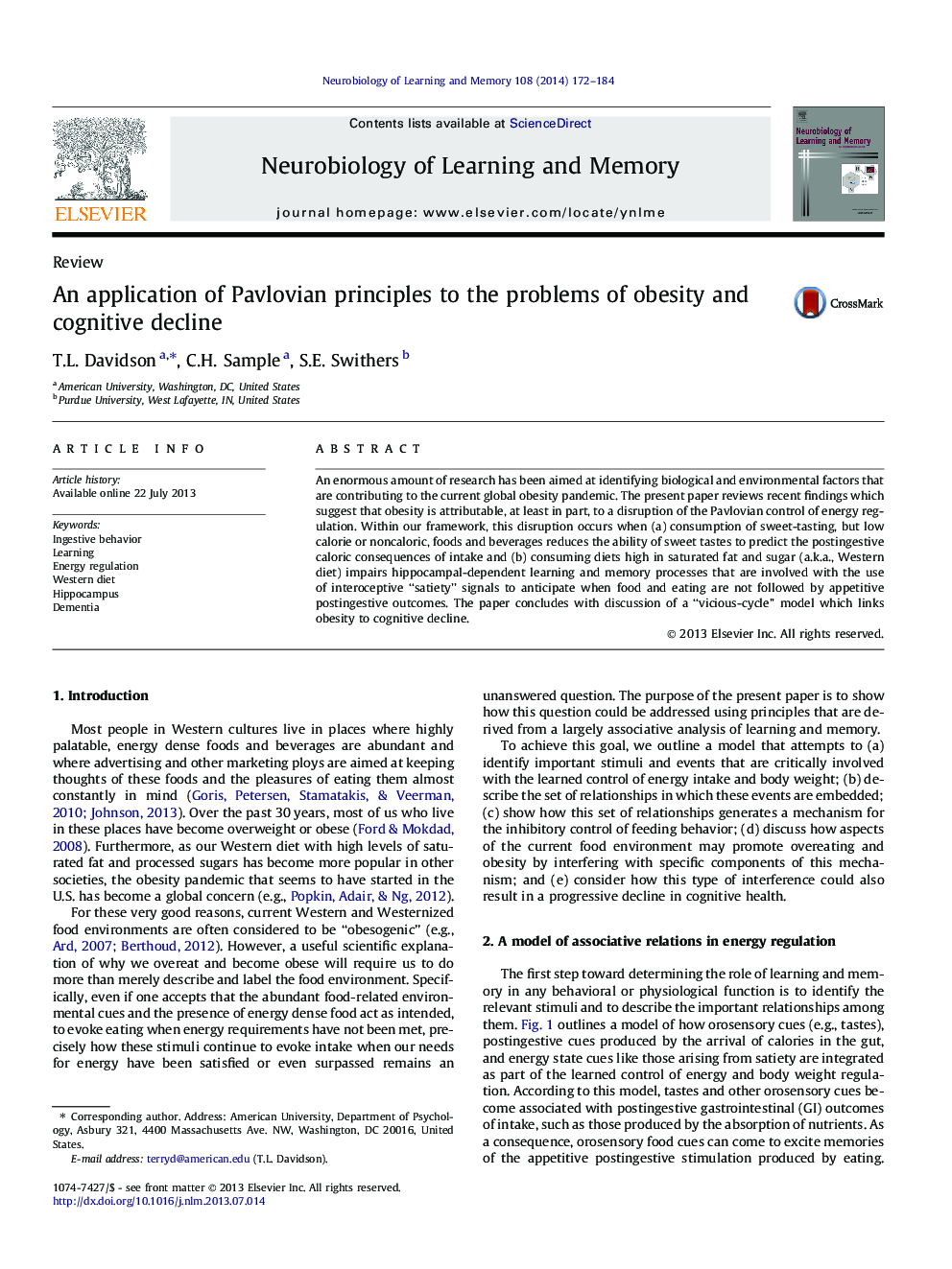 An application of Pavlovian principles to the problems of obesity and cognitive decline