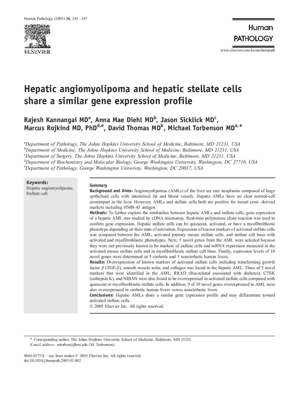 Hepatic angiomyolipoma and hepatic stellate cells share a similar gene expression profile