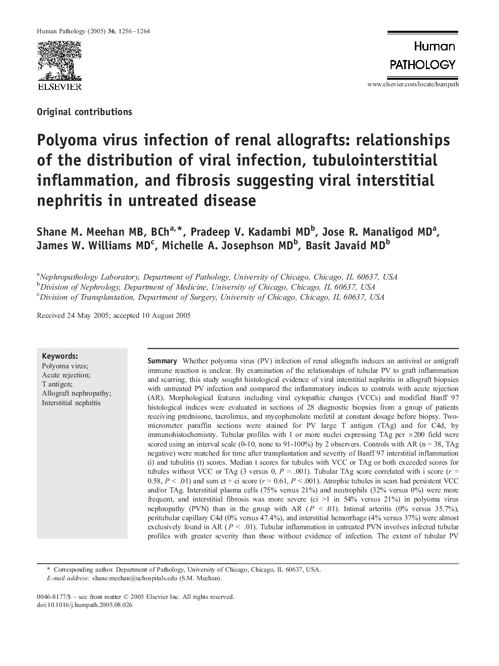 Polyoma virus infection of renal allografts: relationships of the distribution of viral infection, tubulointerstitial inflammation, and fibrosis suggesting viral interstitial nephritis in untreated disease