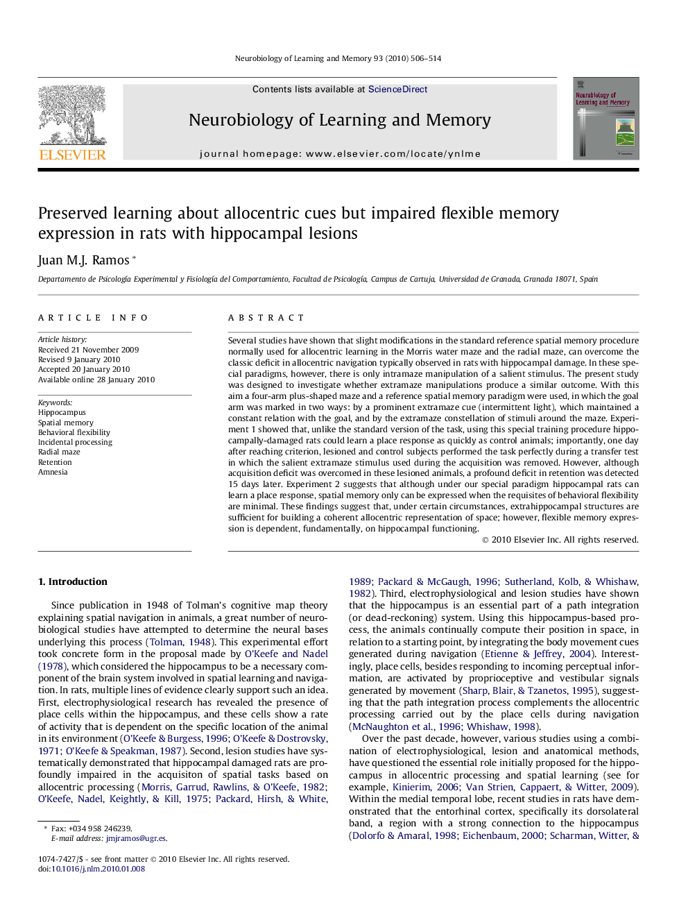 Preserved learning about allocentric cues but impaired flexible memory expression in rats with hippocampal lesions