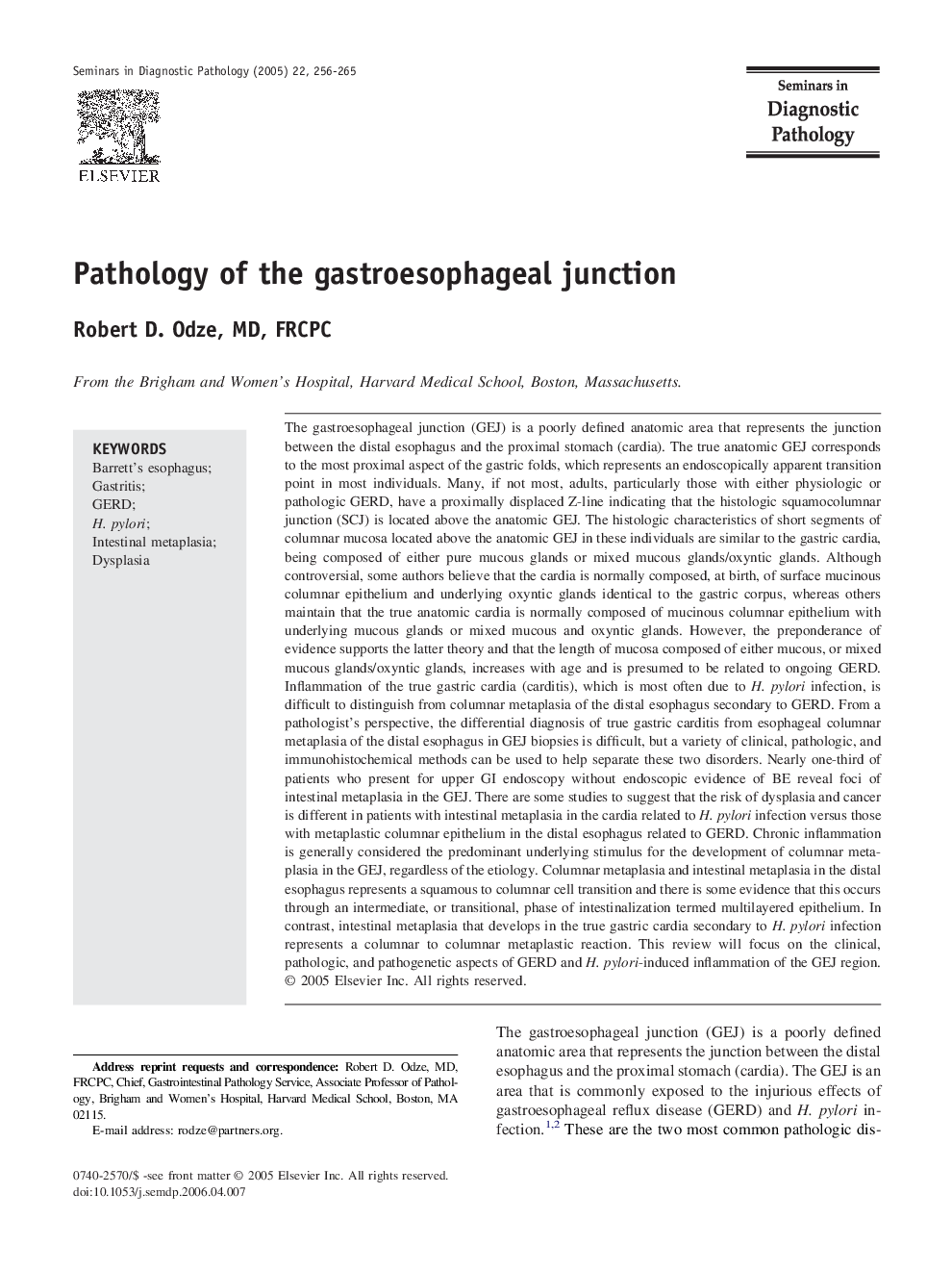 Pathology of the gastroesophageal junction