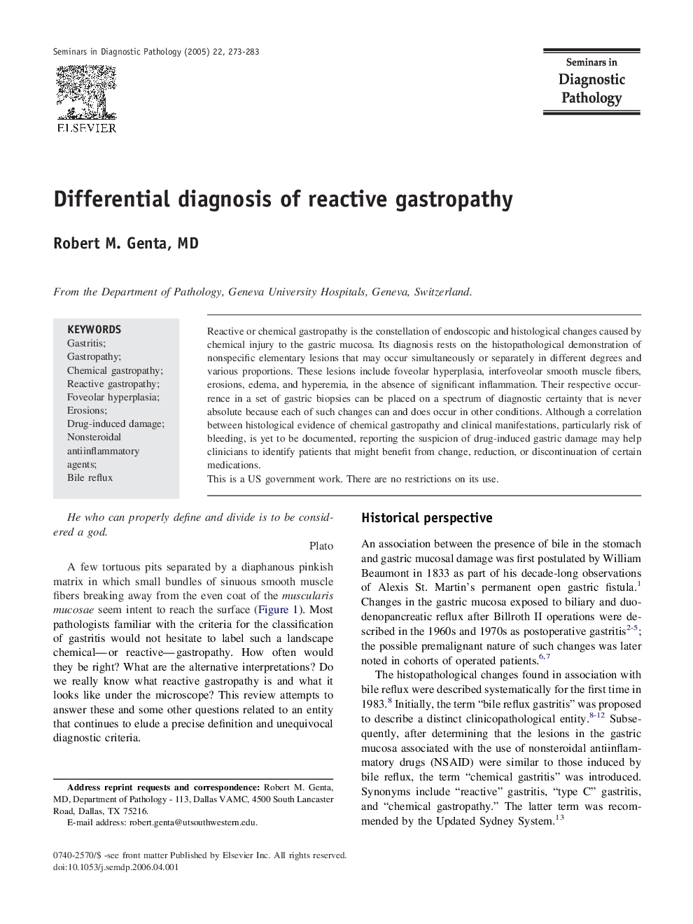 Differential diagnosis of reactive gastropathy