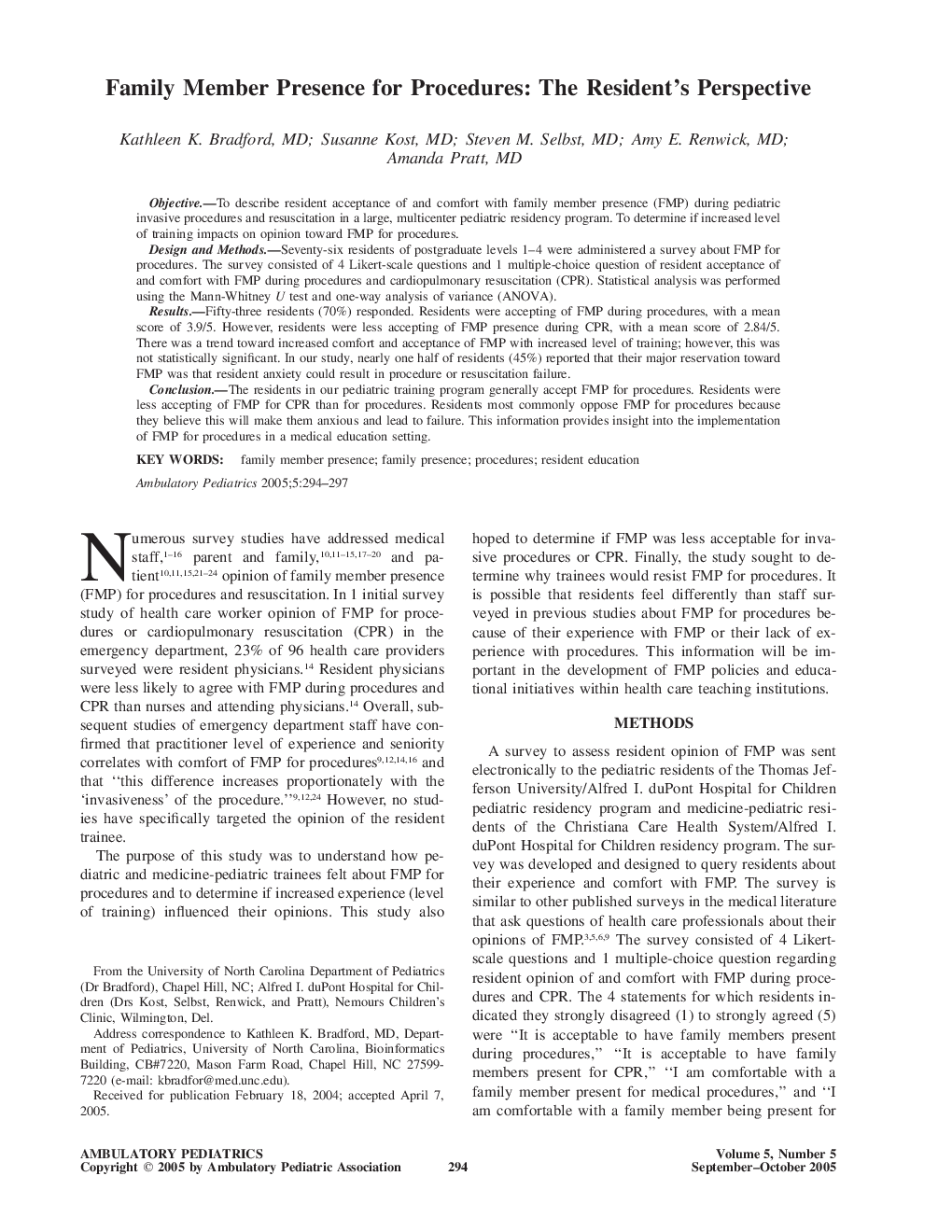 عکس صفحه اول مقاله: Family Member Presence for Procedures: The Resident's Perspective Family Member Presence for Procedures: The Resident's Perspective