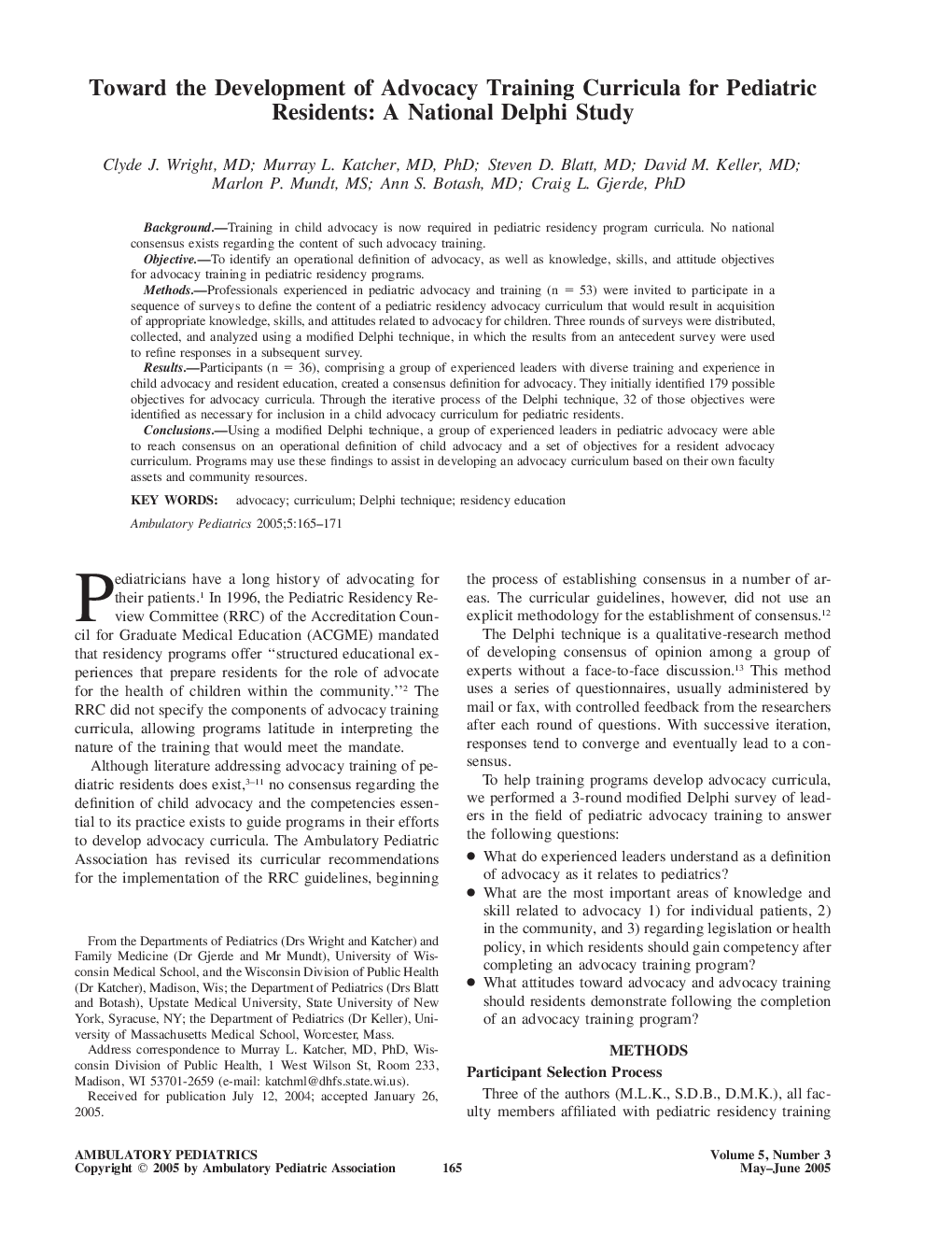 Toward the Development of Advocacy Training Curricula for Pediatric Residents: A National Delphi Study