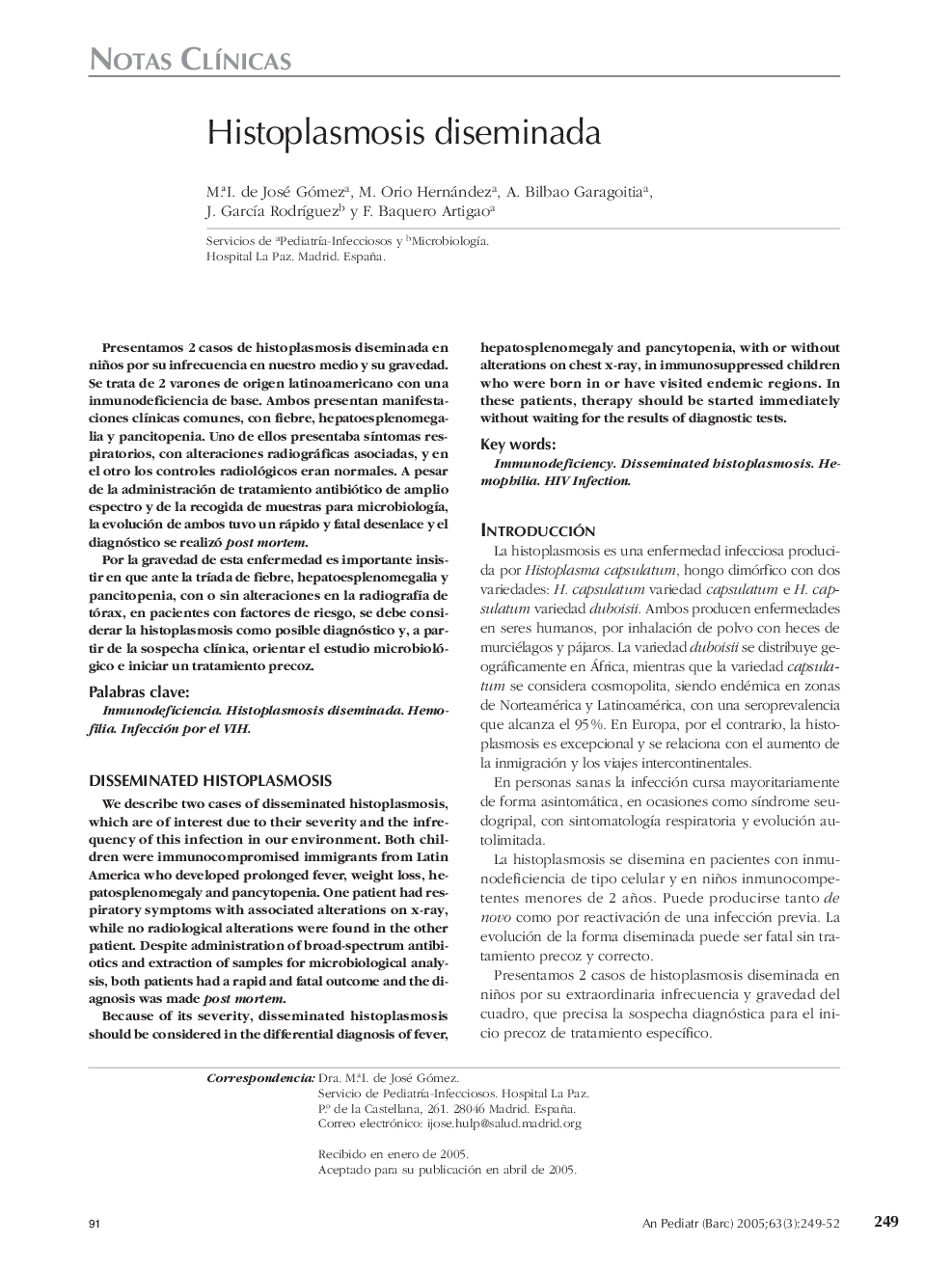 Histoplasmosis diseminada