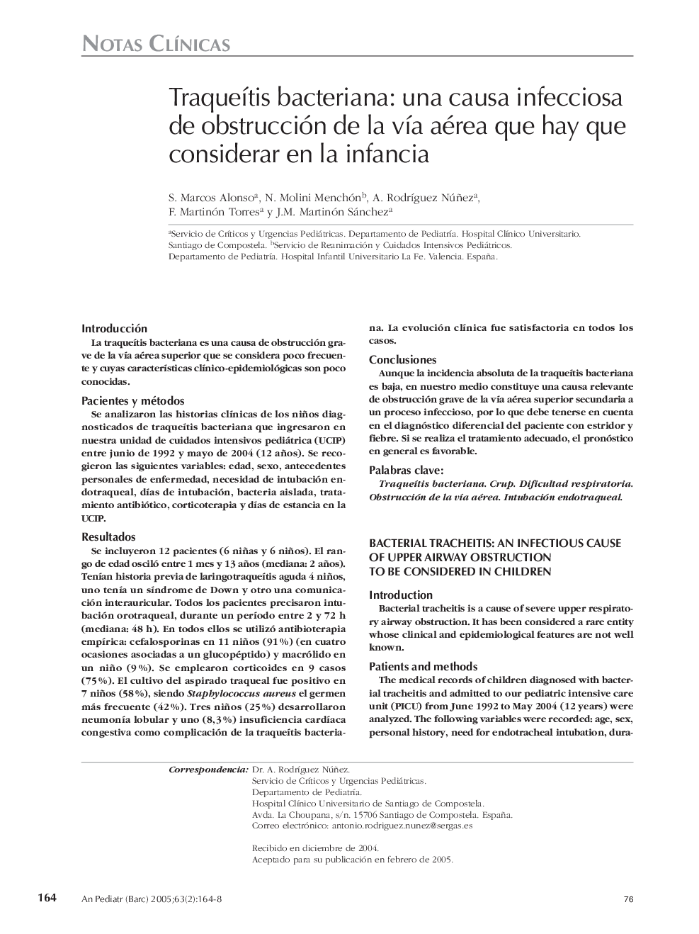 TraqueÃ­tis bacteriana: una causa infecciosa de obstrucción de la vÃ­a aérea que hay que considerar en la infancia