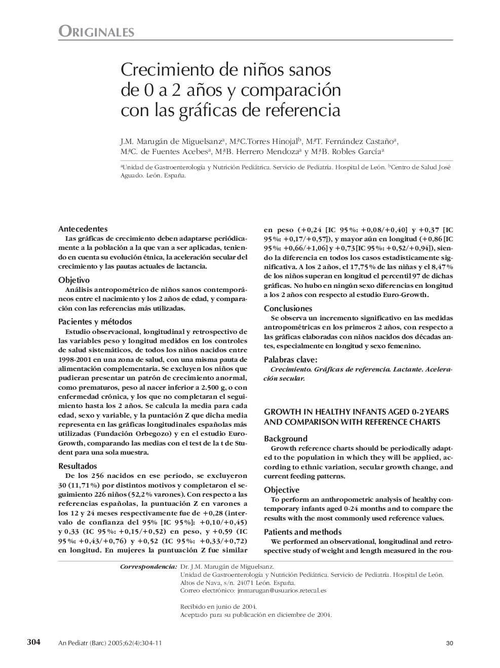 Crecimiento de niños sanos de 0 a 2 años y comparación con las gráficas de referencia