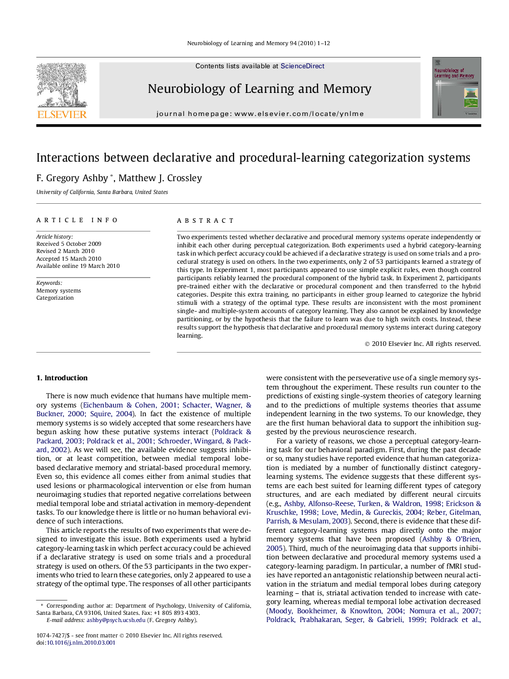 Interactions between declarative and procedural-learning categorization systems