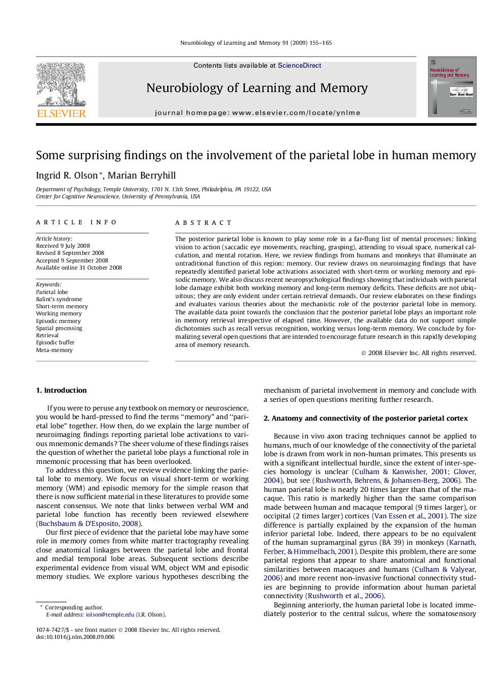 Some surprising findings on the involvement of the parietal lobe in human memory