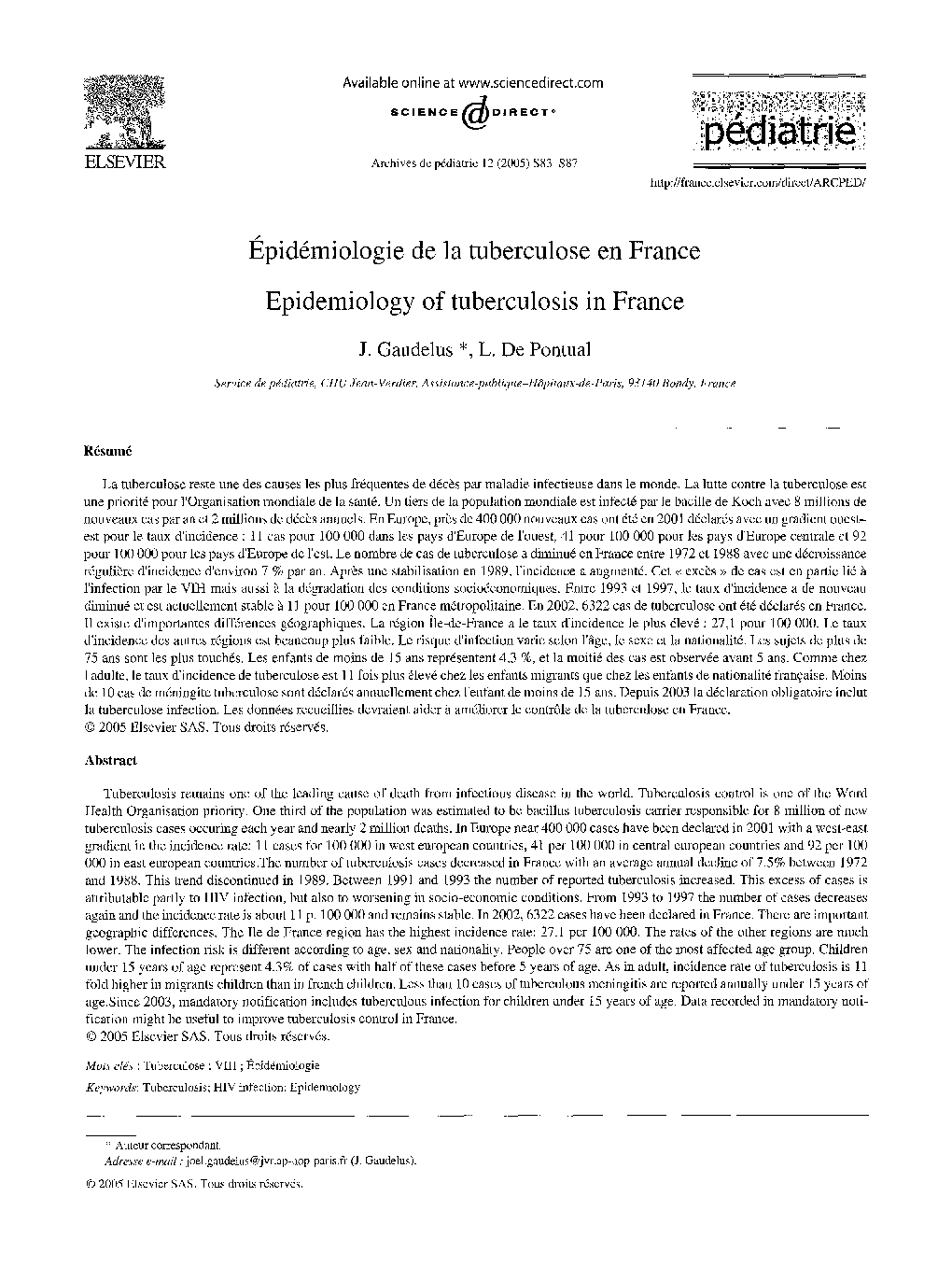 Ãpidémiologie de la tuberculose en France