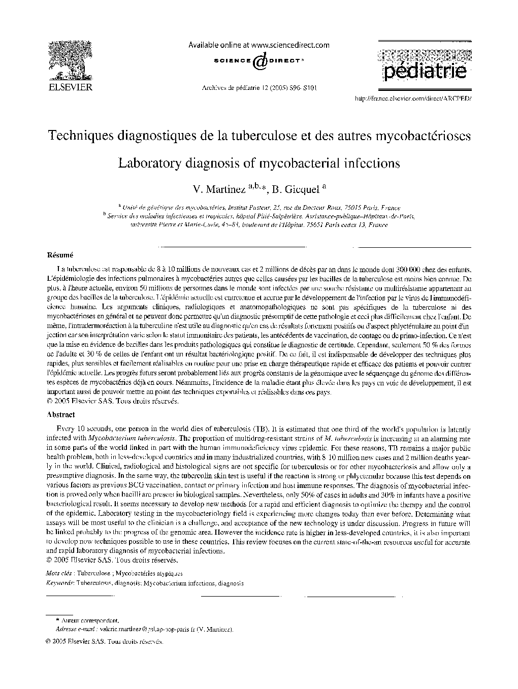 Techniques diagnostiques de la tuberculose et des autres mycobactérioses