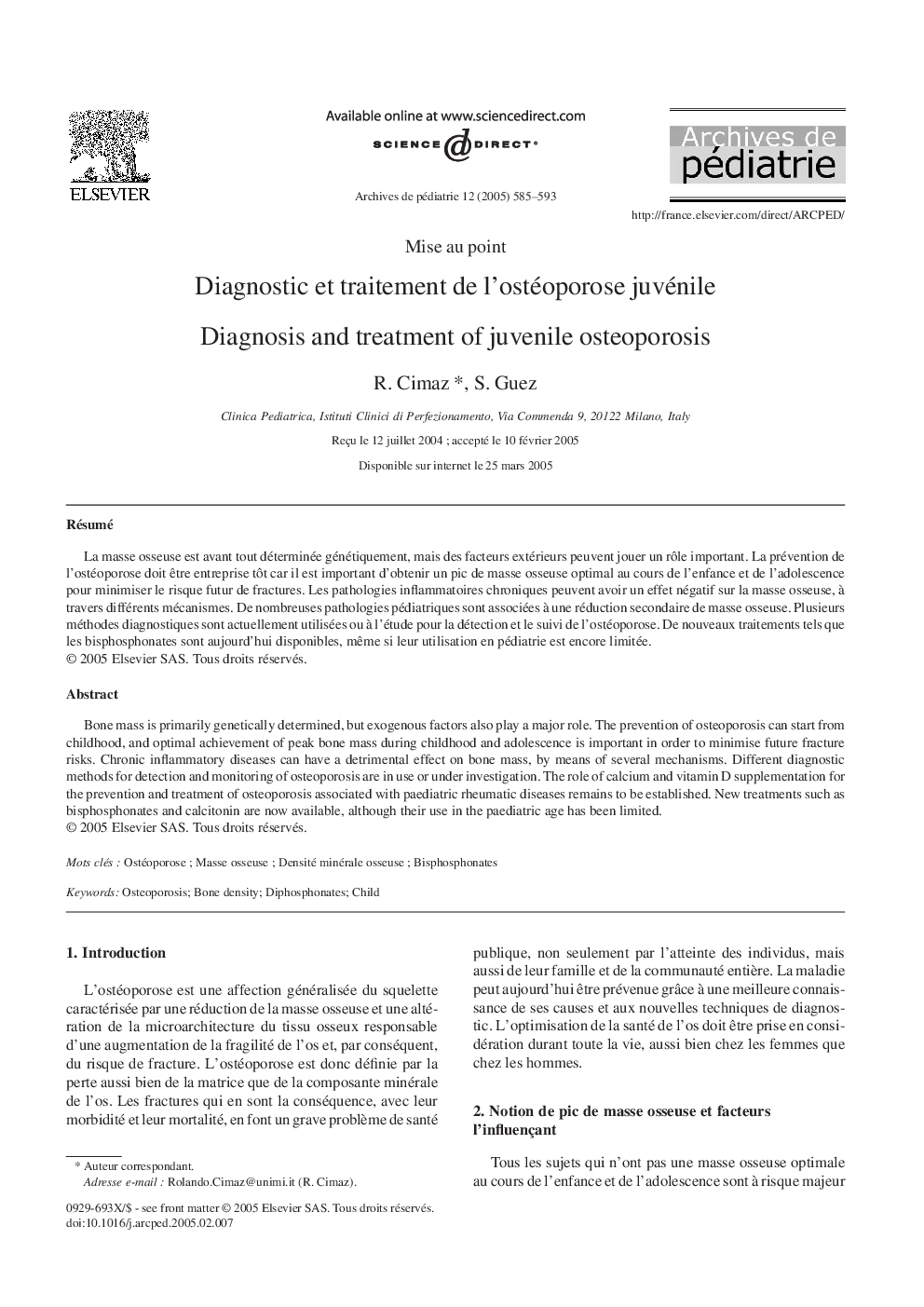 Diagnostic et traitement de l'ostéoporose juvénile