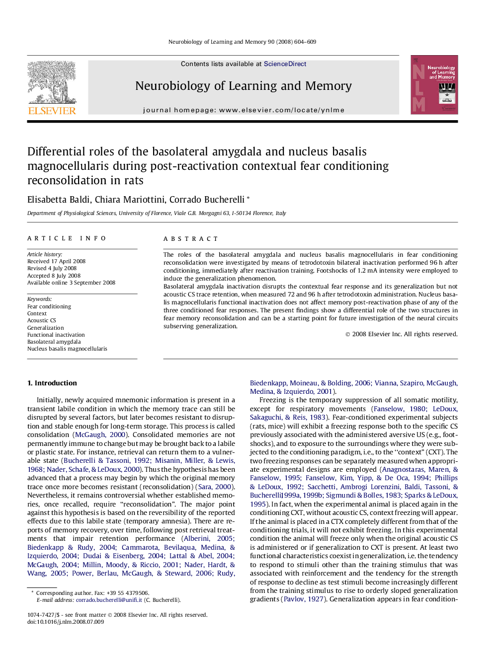 Differential roles of the basolateral amygdala and nucleus basalis magnocellularis during post-reactivation contextual fear conditioning reconsolidation in rats