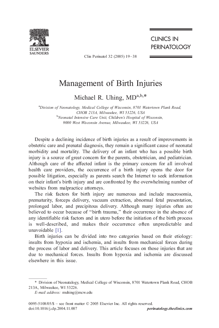 Management of Birth Injuries