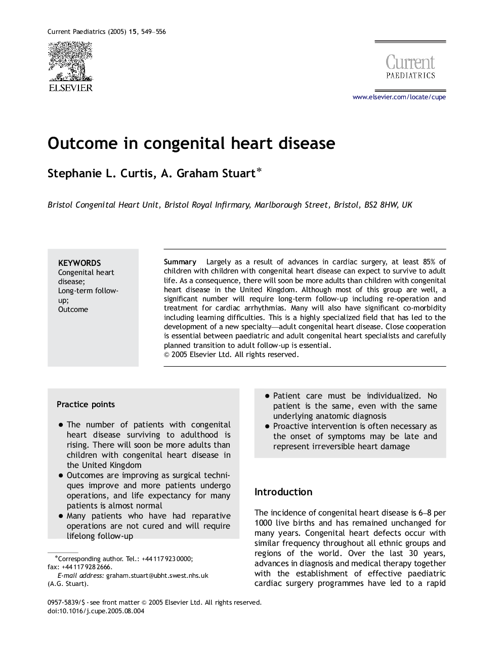 Outcome in congenital heart disease