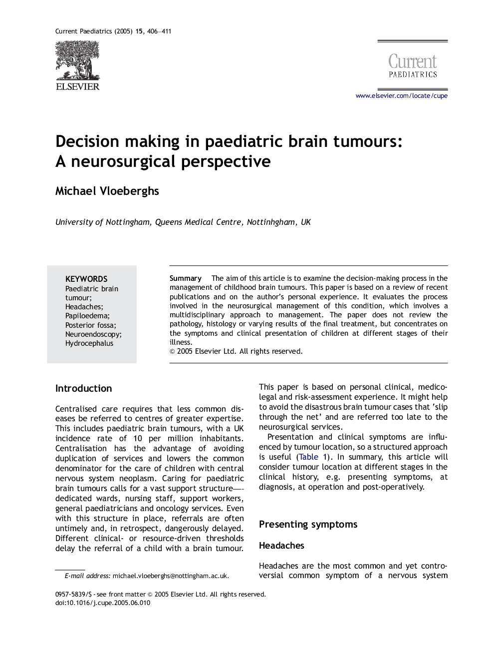 Decision making in paediatric brain tumours: A neurosurgical perspective