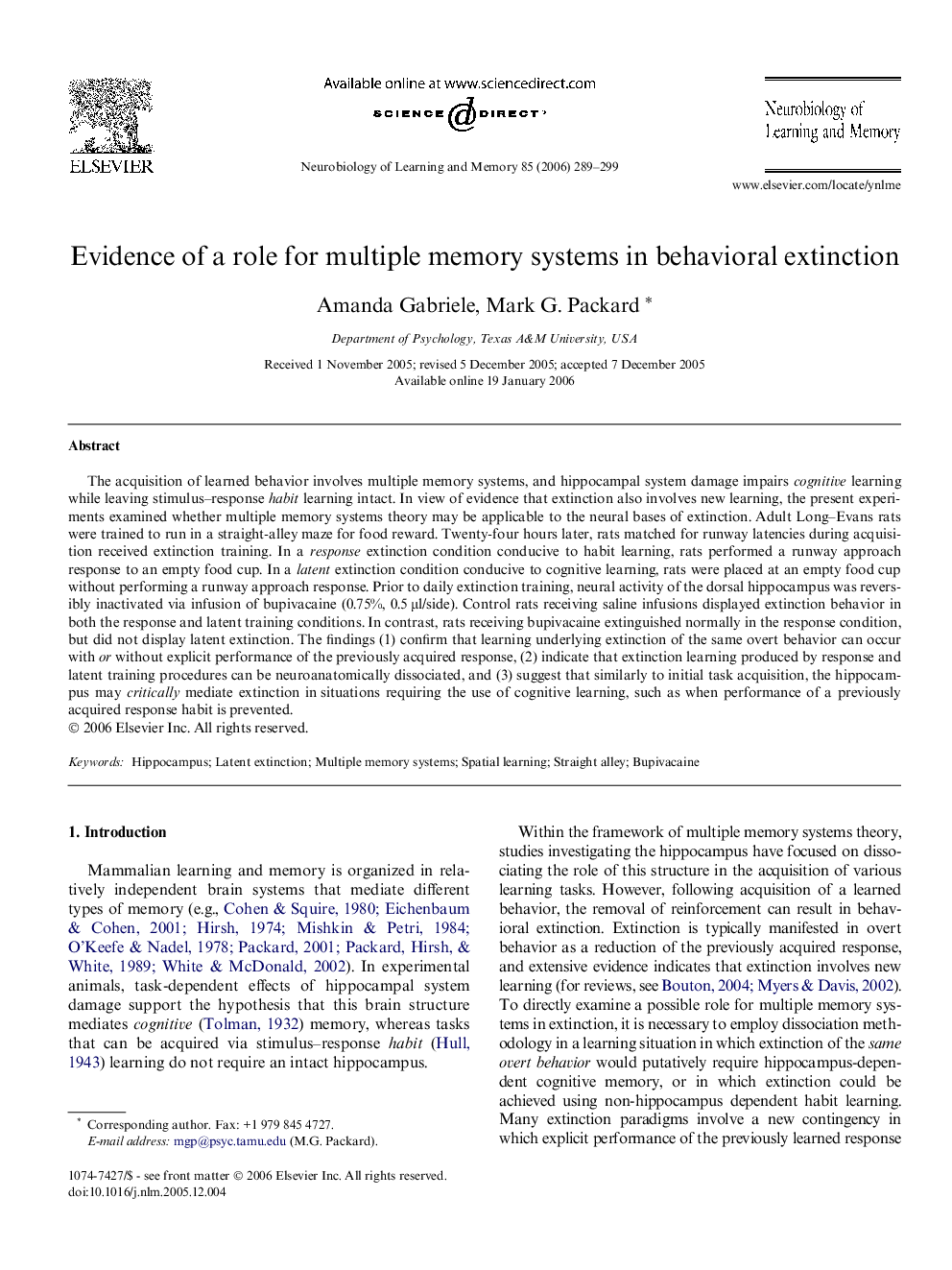 Evidence of a role for multiple memory systems in behavioral extinction