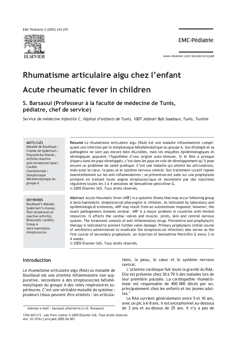 Rhumatisme articulaire aigu chez l'enfant