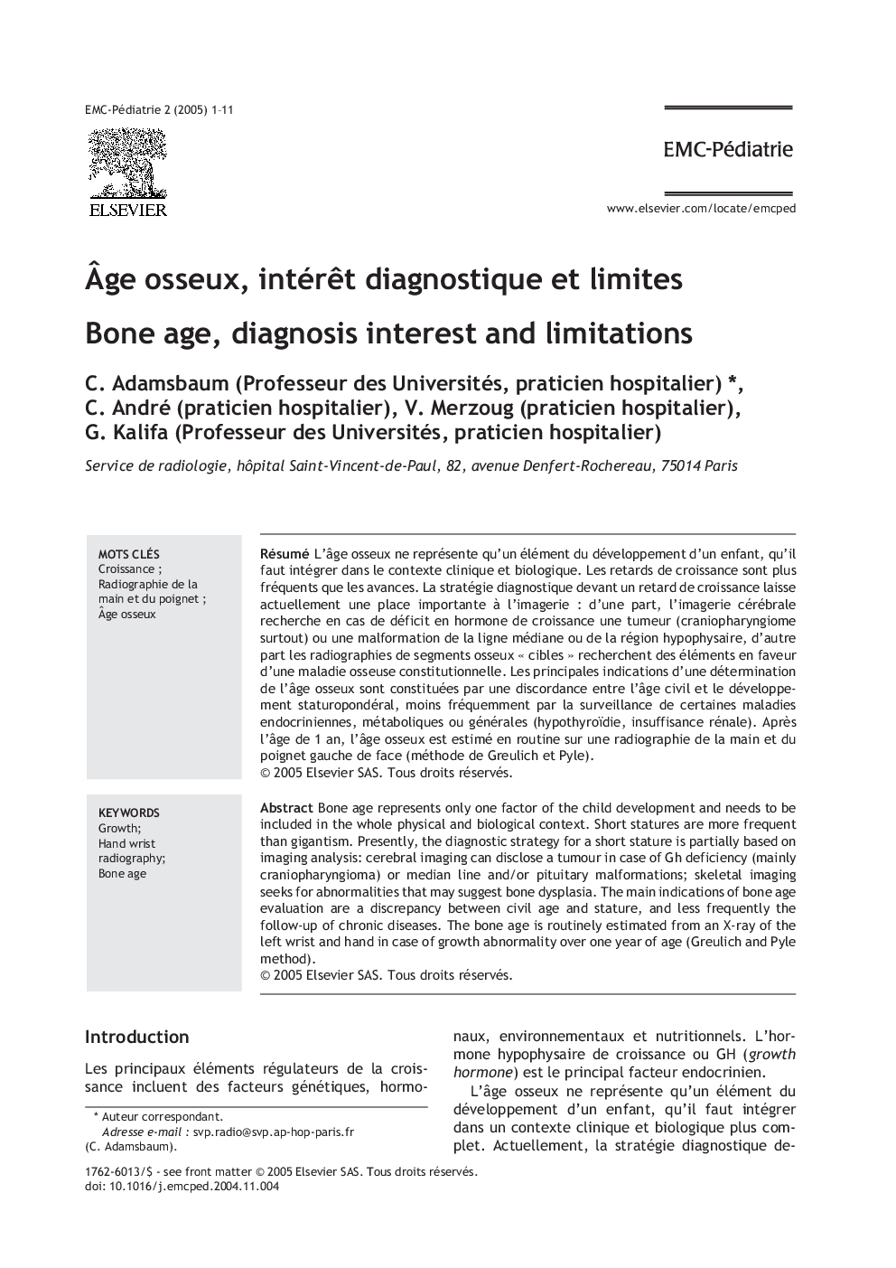 Ãge osseux, intérÃªt diagnostique et limites