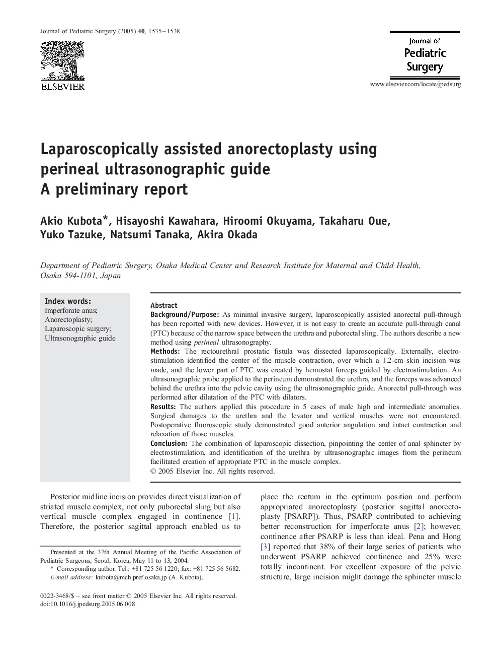 Laparoscopically assisted anorectoplasty using perineal ultrasonographic guide