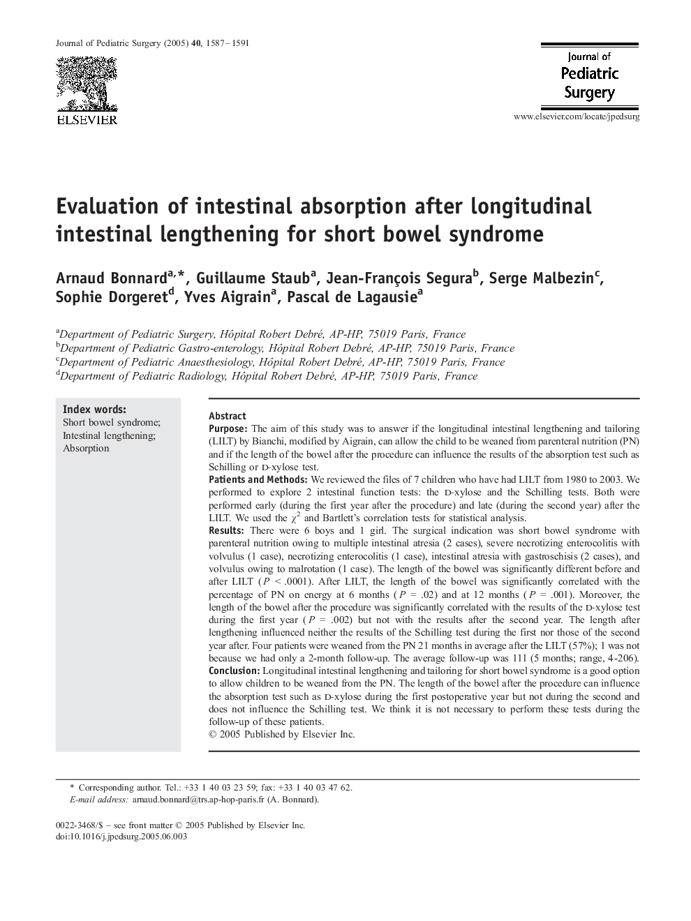 Evaluation of intestinal absorption after longitudinal intestinal lengthening for short bowel syndrome