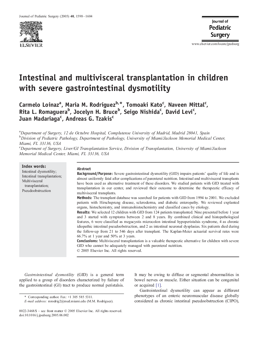 Intestinal and multivisceral transplantation in children with severe gastrointestinal dysmotility