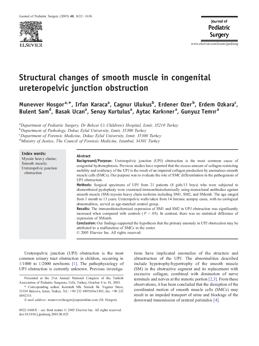 Structural changes of smooth muscle in congenital ureteropelvic junction obstruction