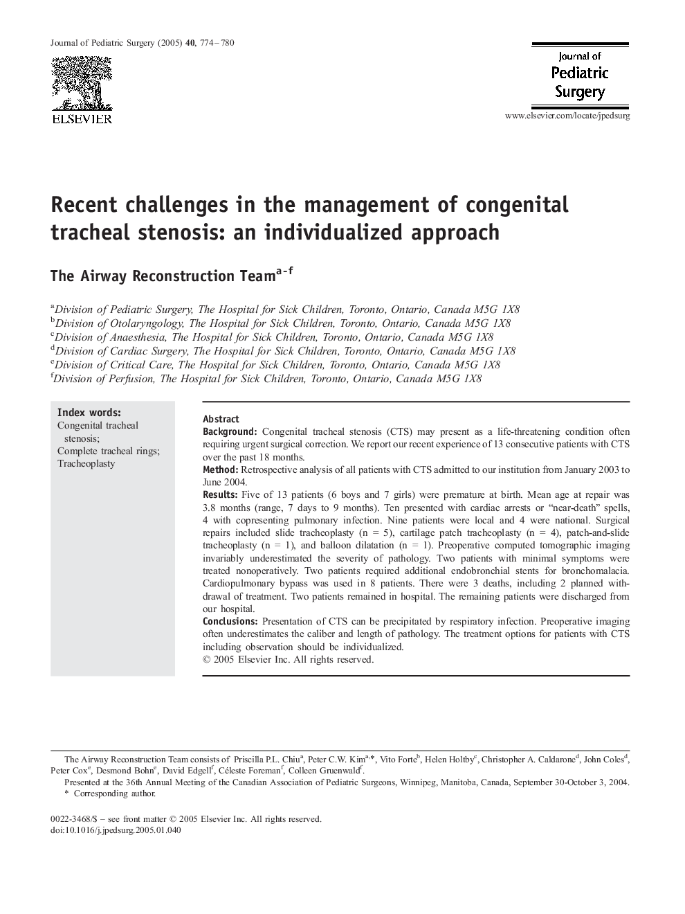 Recent challenges in the management of congenital tracheal stenosis: an individualized approach