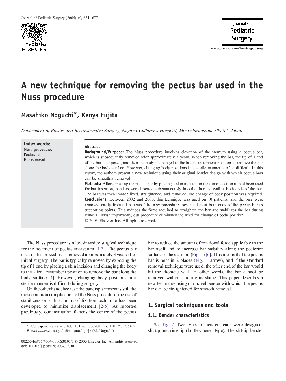 A new technique for removing the pectus bar used in the Nuss procedure