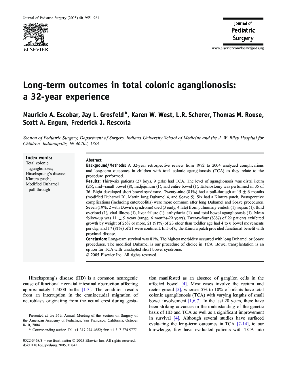 Long-term outcomes in total colonic aganglionosis: a 32-year experience