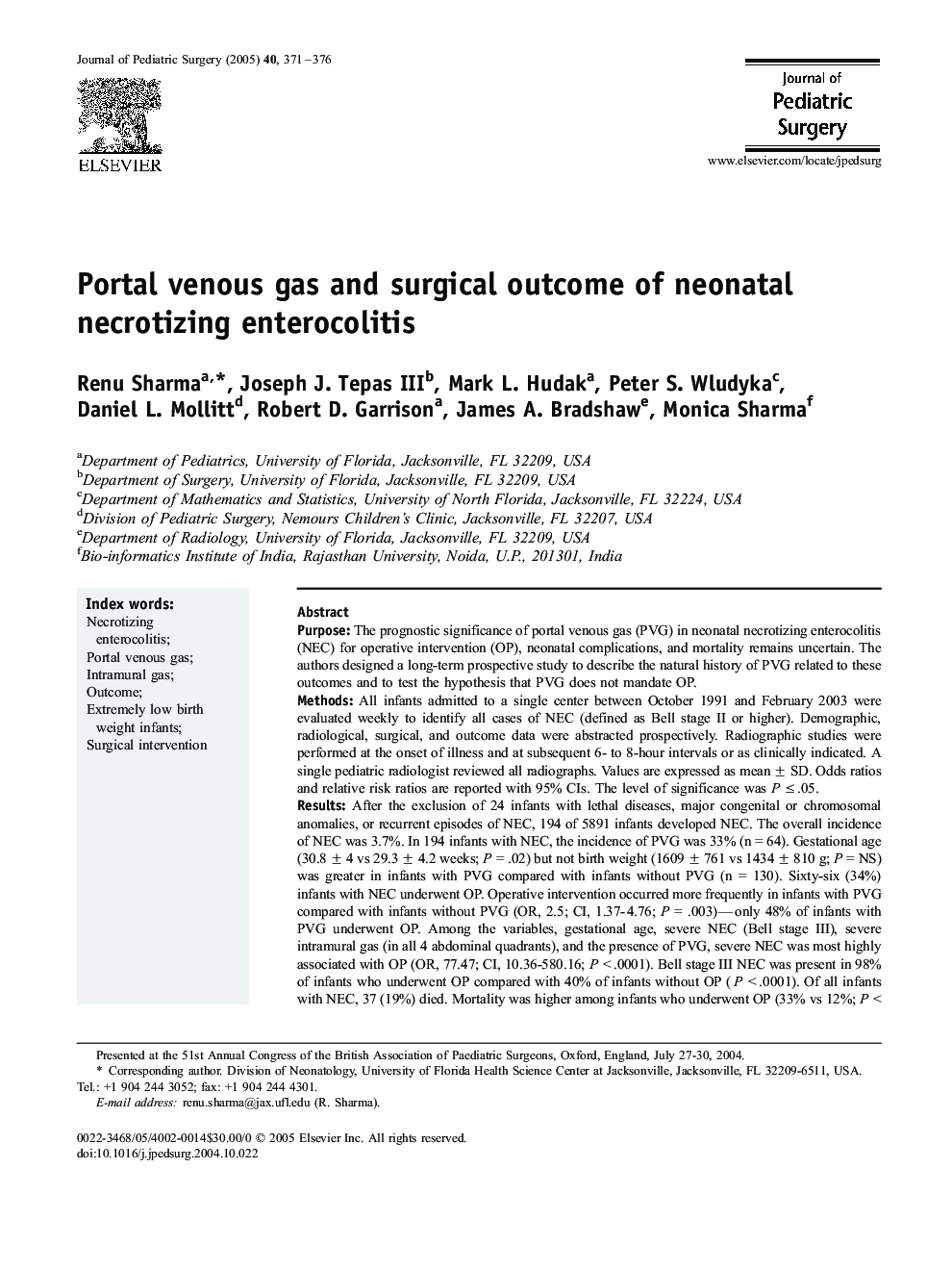 Portal venous gas and surgical outcome of neonatal necrotizing enterocolitis