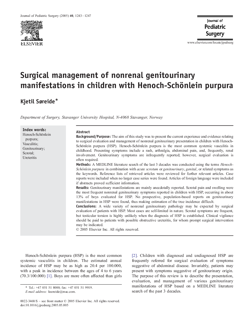 Surgical management of nonrenal genitourinary manifestations in children with Henoch-Schönlein purpura