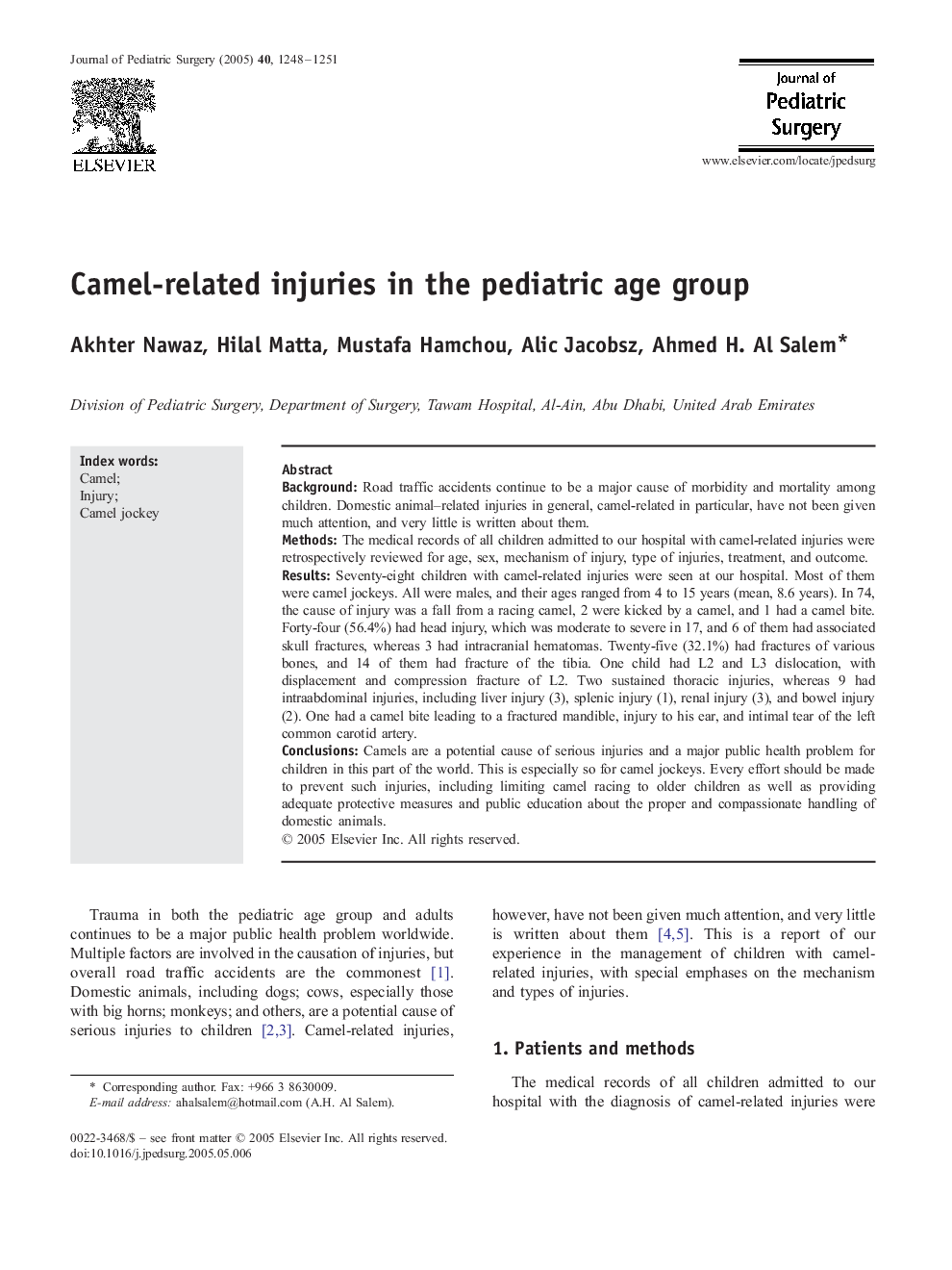 Camel-related injuries in the pediatric age group