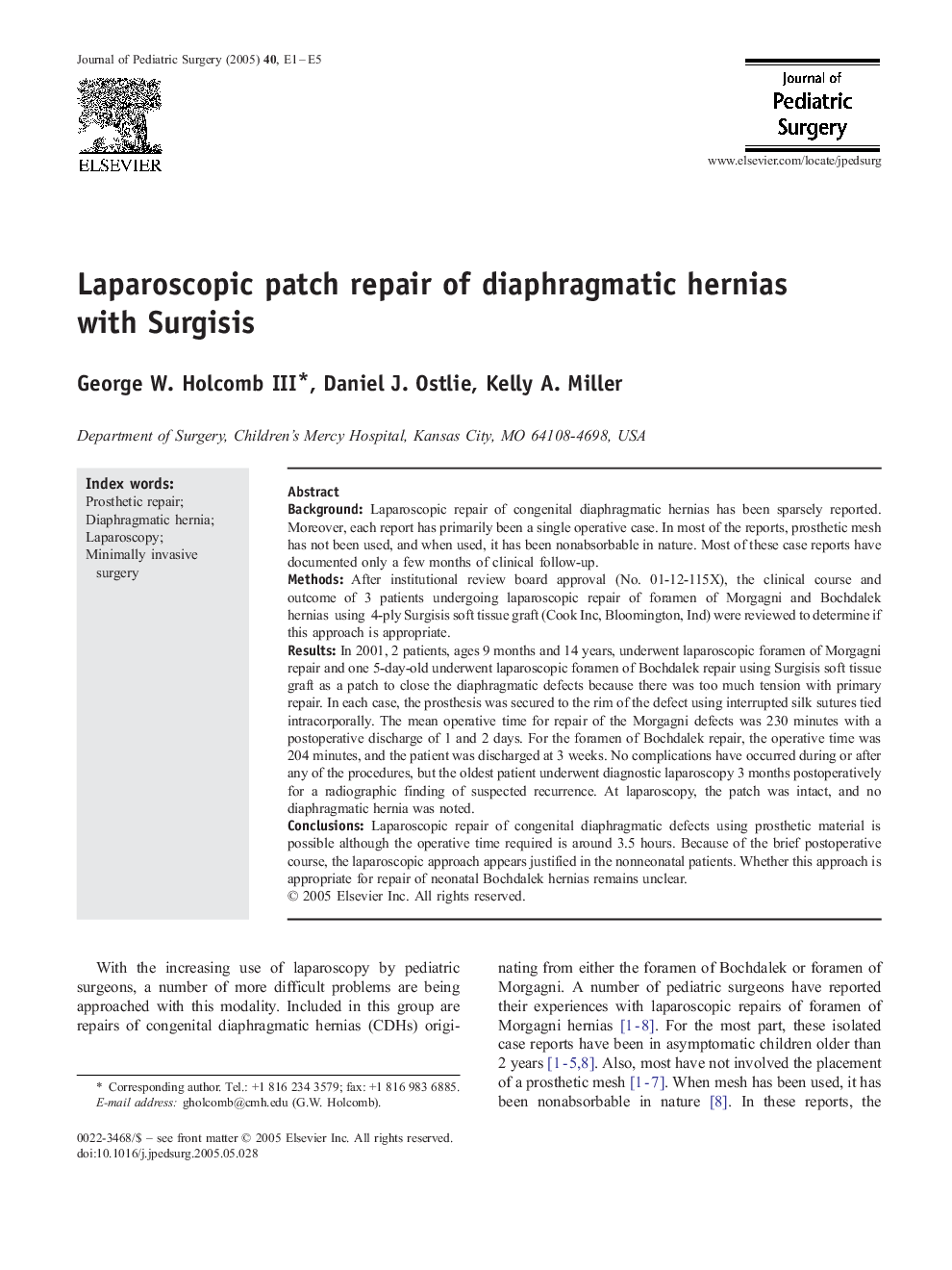 Laparoscopic patch repair of diaphragmatic hernias with Surgisis