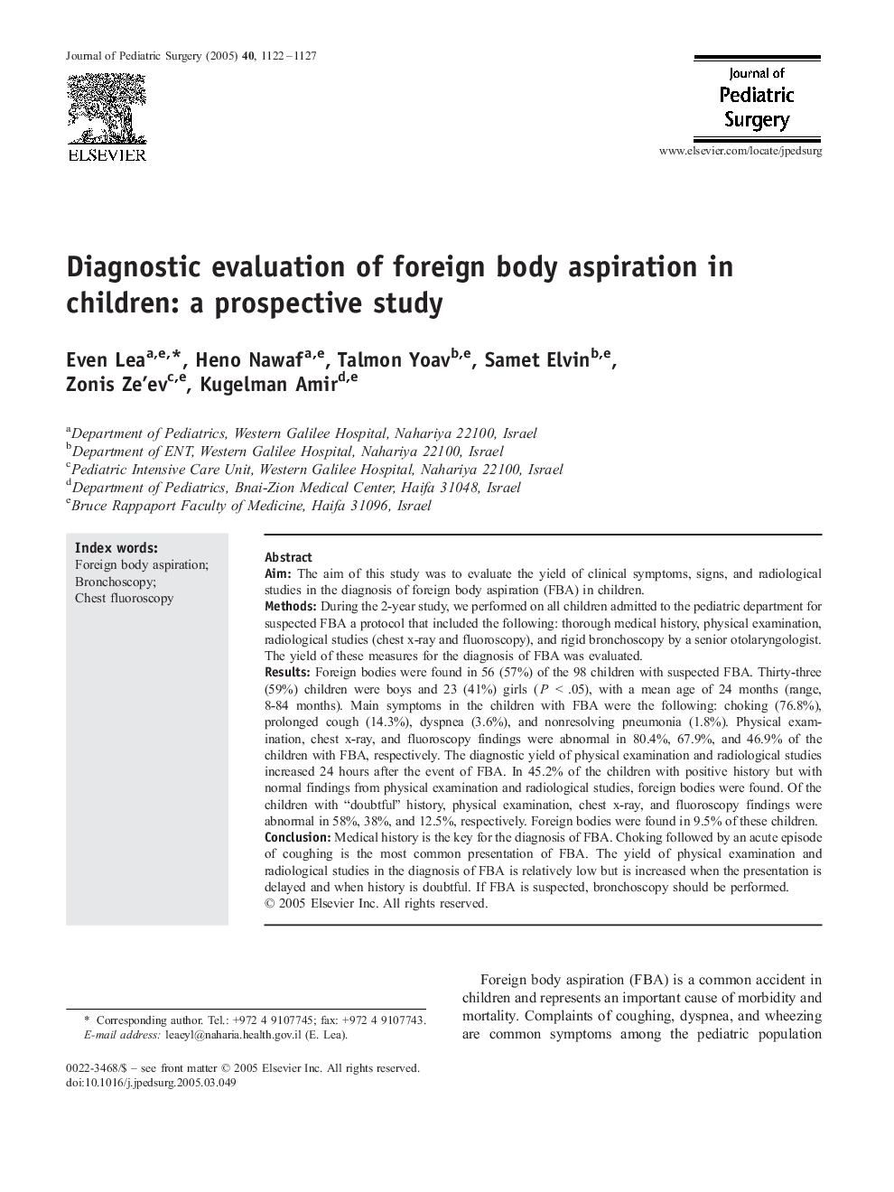Diagnostic evaluation of foreign body aspiration in children: a prospective study