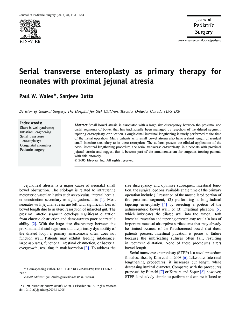 Serial transverse enteroplasty as primary therapy for neonates with proximal jejunal atresia