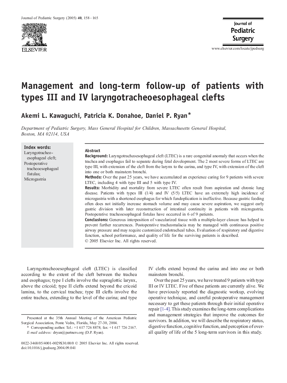 Management and long-term follow-up of patients with types III and IV laryngotracheoesophageal clefts