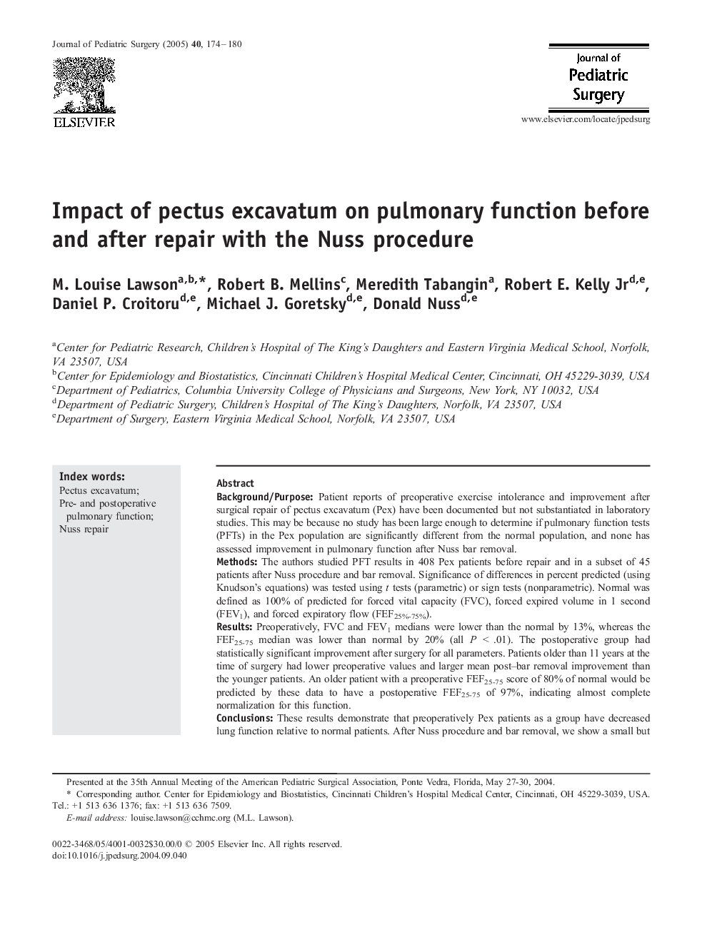 Impact of pectus excavatum on pulmonary function before and after repair with the Nuss procedure