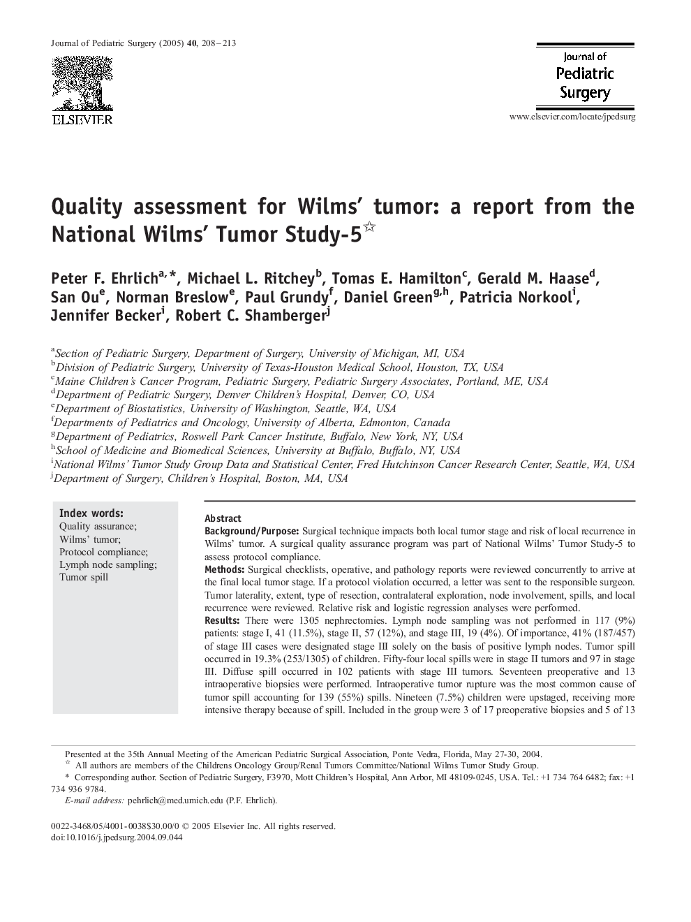 Quality assessment for Wilms' tumor: a report from the National Wilms' Tumor Study-5