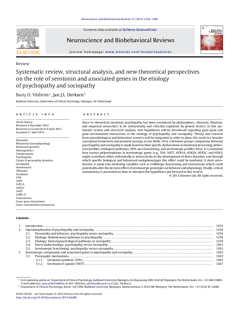 Systematic review, structural analysis, and new theoretical perspectives on the role of serotonin and associated genes in the etiology of psychopathy and sociopathy